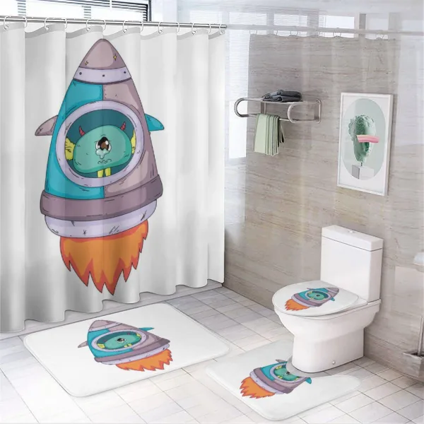 Sad Character in Space Rocket on a shower curtain