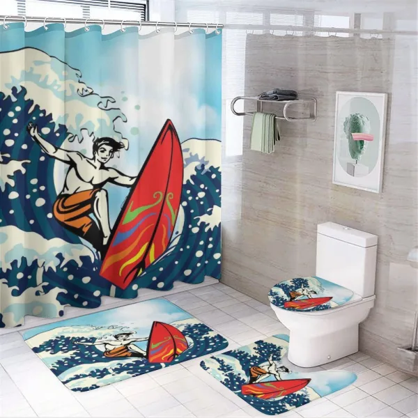 Summer Cartoon Surfing Boy on a shower curtain