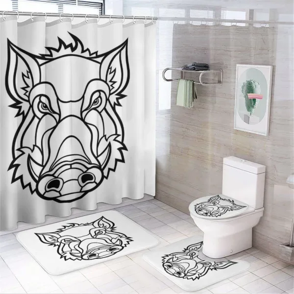 Uncolored Wild BoarHead on a shower curtain