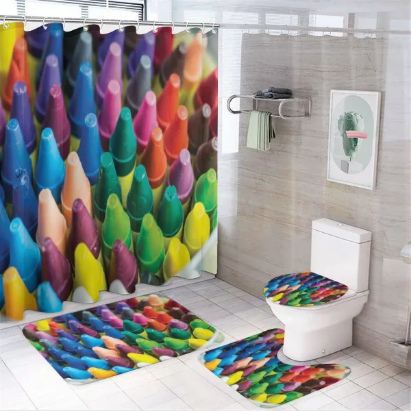 Assorted Colorful Crafts on a shower curtain