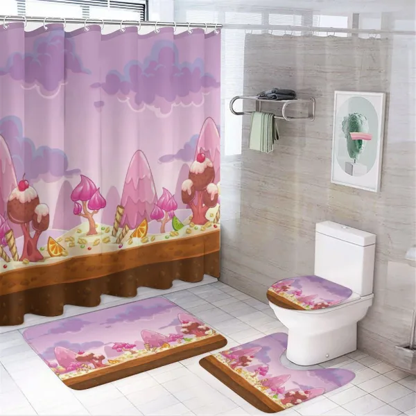 Cartoon Candy Land on a shower curtain