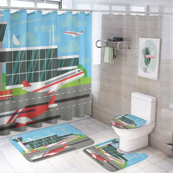 Departure Plane from Runway on a shower curtain