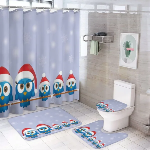 Fun Birds Santa Hats on a shower curtain