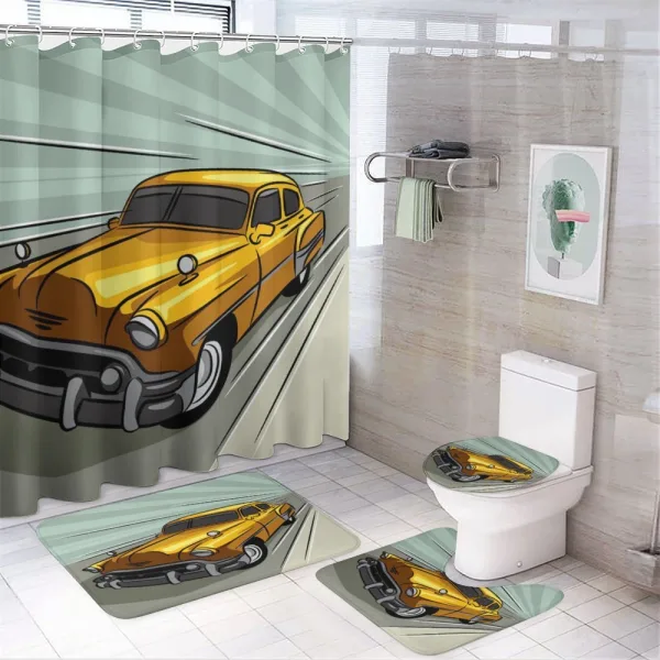 Yellow Vehicle Speeding on a shower curtain