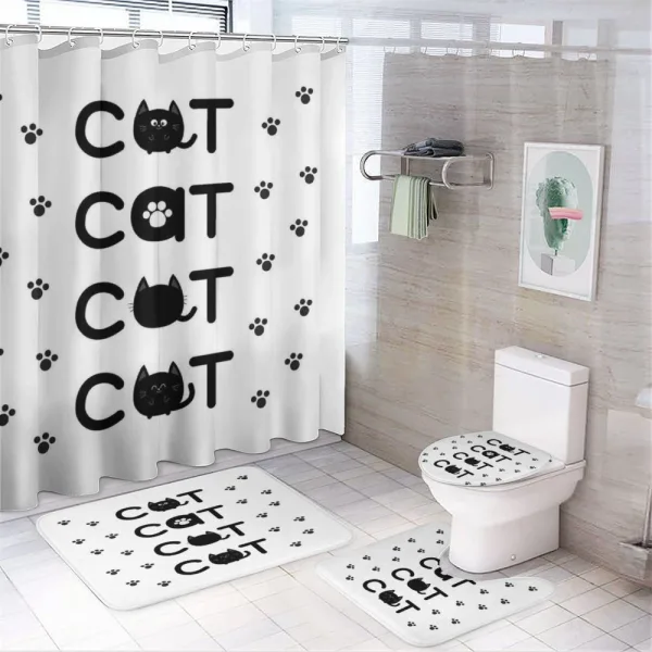 Cat Text with Paw Prints on a shower curtain