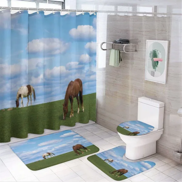 Horses Grazing Meadow on a shower curtain