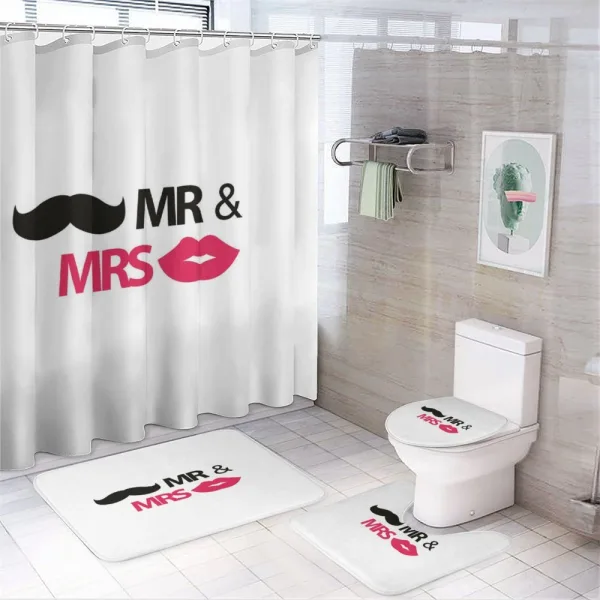 Lips Moustache Mr Mrs on a shower curtain