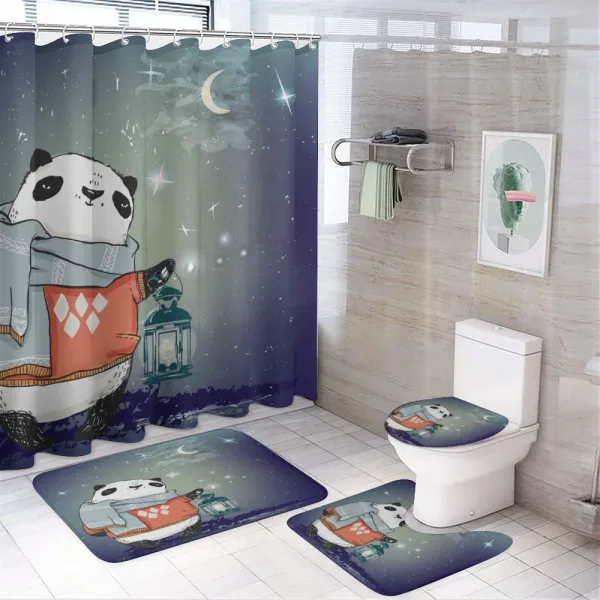 Panda Bear Winter Night on a shower curtain