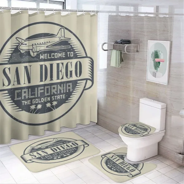 Stamp Airplane Welcome on a shower curtain