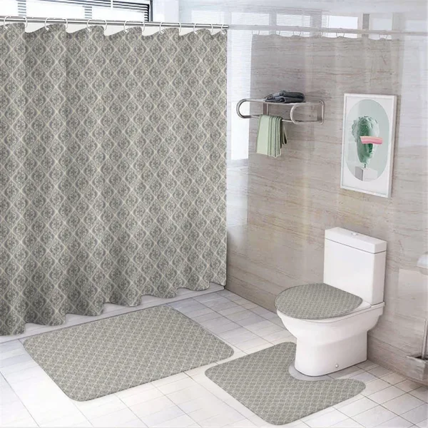 Swirls and Curlicues Damask on a shower curtain