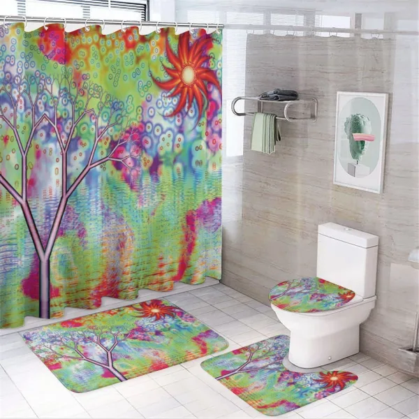 Abstract Lake Tree on a shower curtain