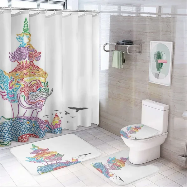 Asian Ancient Dragon Face on a shower curtain