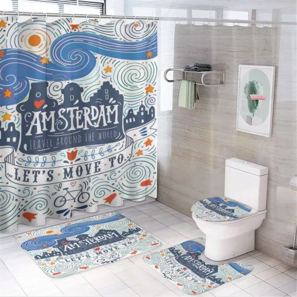 Canal Houses Travel Words on a shower curtain