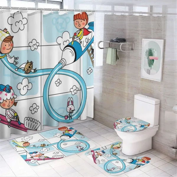 Cartoon Animals with Children on a shower curtain