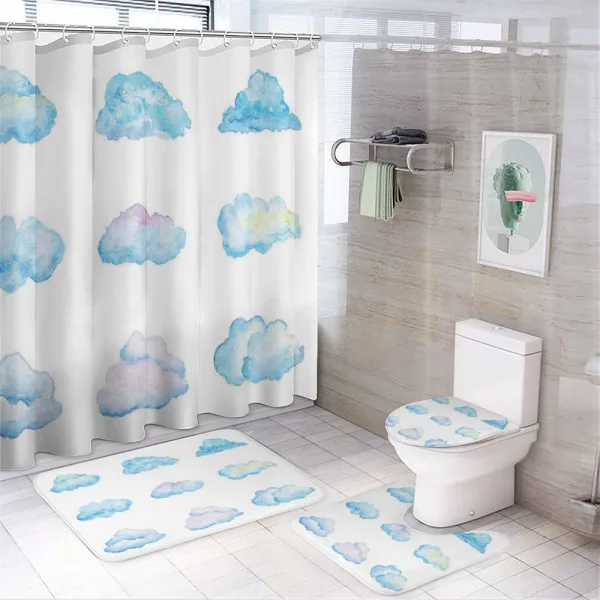 Cartoon Fluffy Clouds on a shower curtain