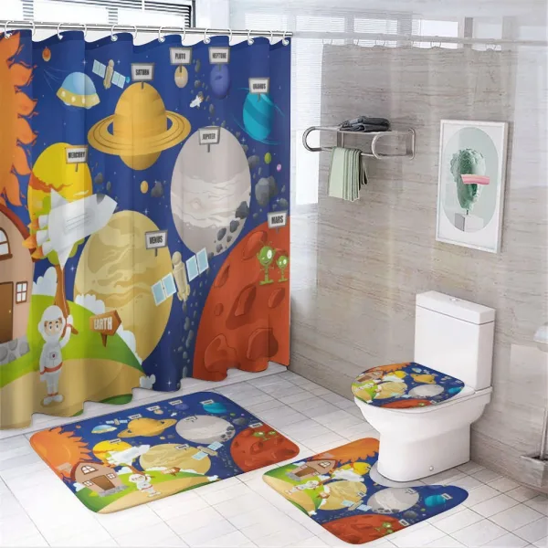 Cartoon Outer Space on a shower curtain