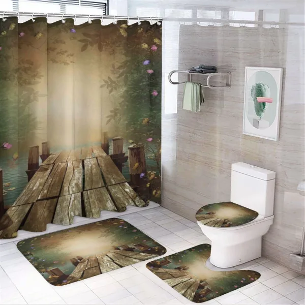Lake and Blooming Flora on a shower curtain
