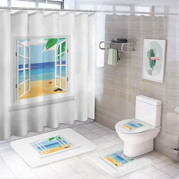 Window View Ocean Leaves on a shower curtain