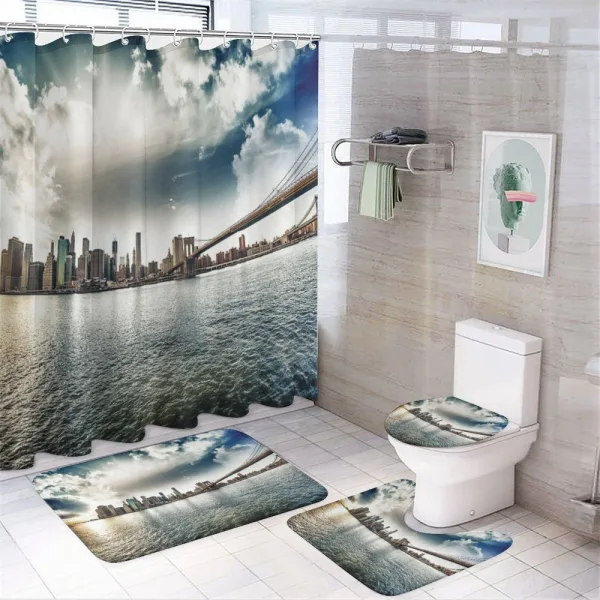 Brooklyn Bridge and Shore Photo on a shower curtain