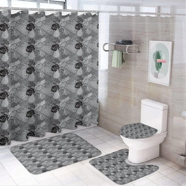 Greyscale Rose Bouquet on a shower curtain
