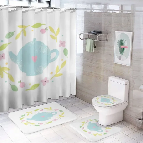 Grungy Teapot Floral Wreath on a shower curtain