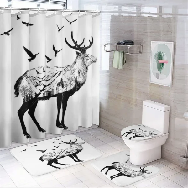 Mountain and Cottage on a shower curtain