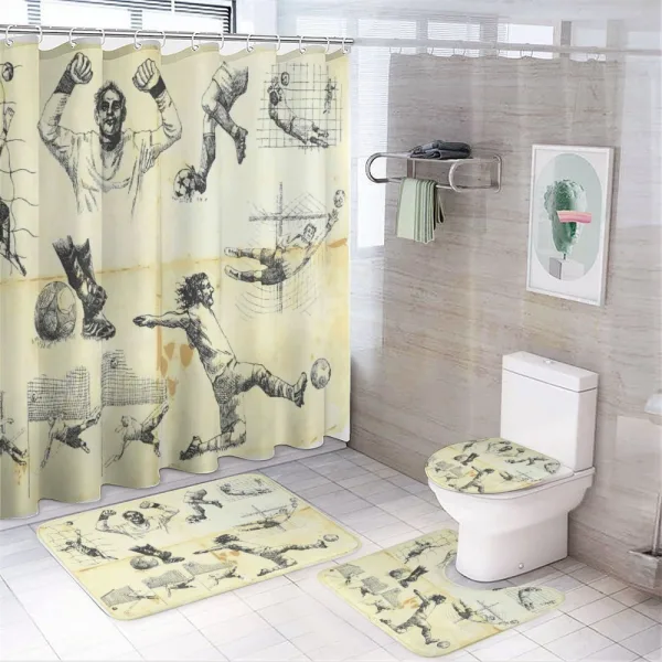 Soccer Players Artwork on a shower curtain