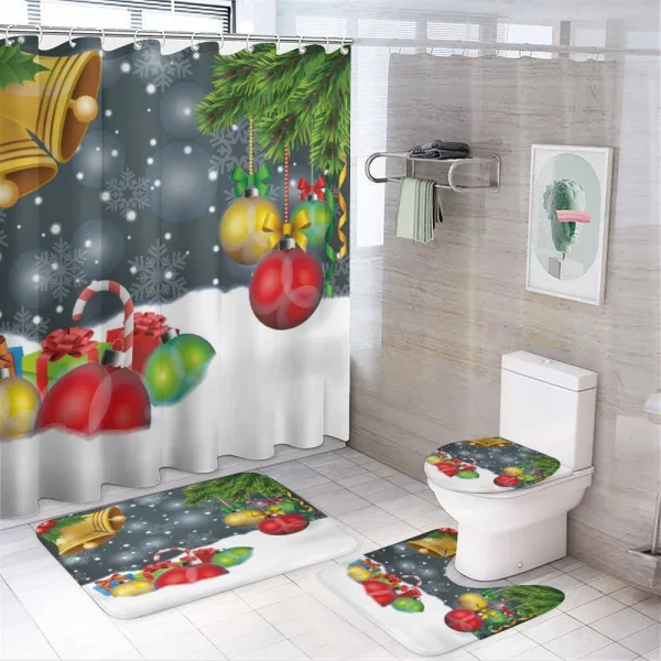 Vivid Noel Balls and Bell on a shower curtain