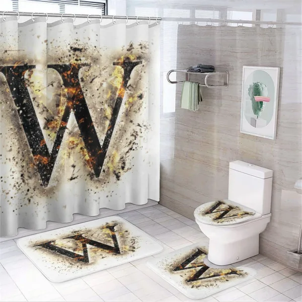 W Smybol on Fire Smoke on a shower curtain