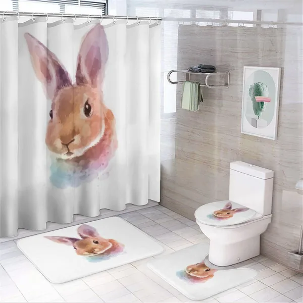 Watercolor Art Rabbit Head on a shower curtain