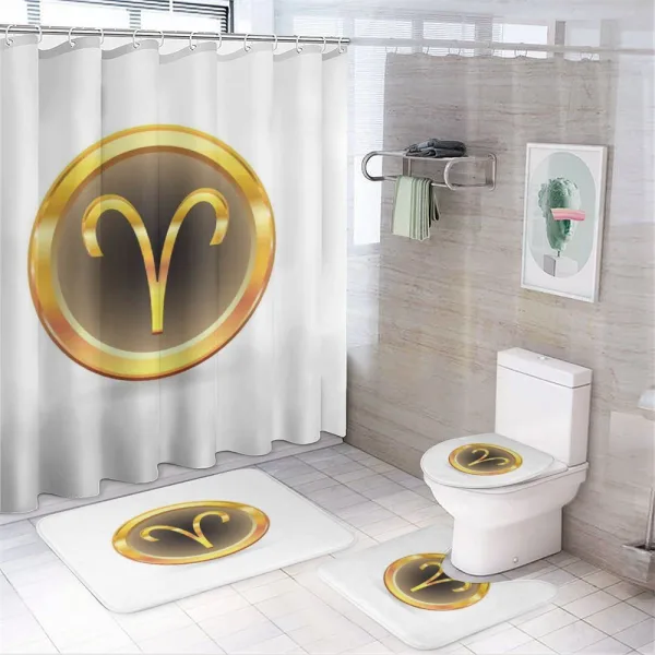 Yellow Round Sign on a shower curtain