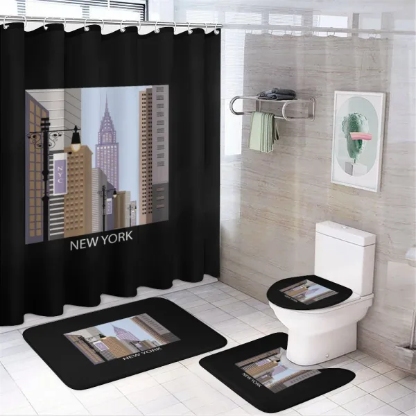 Cartoon Style New York on a shower curtain