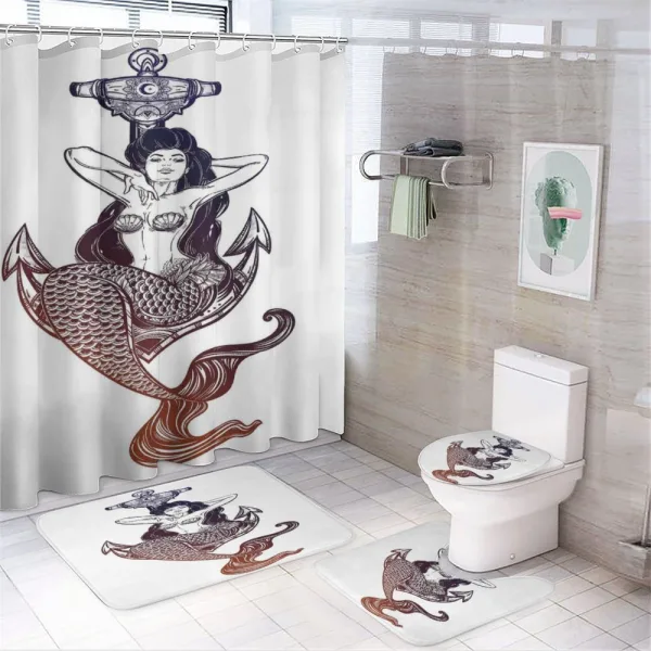 Monochrome Mermaid Motif on a shower curtain