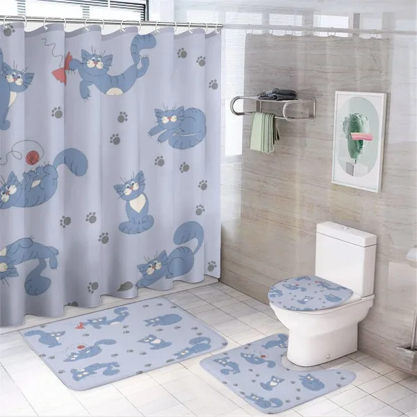 Playful Cat Grey Paws on a shower curtain