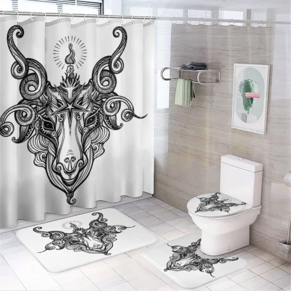 Satanic Goat Head Sketch on a shower curtain