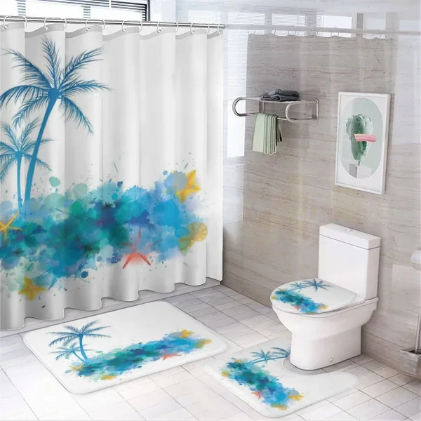 Seashells Blue Palm Art on a shower curtain