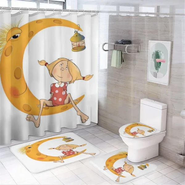 Sitting on the Moon on a shower curtain