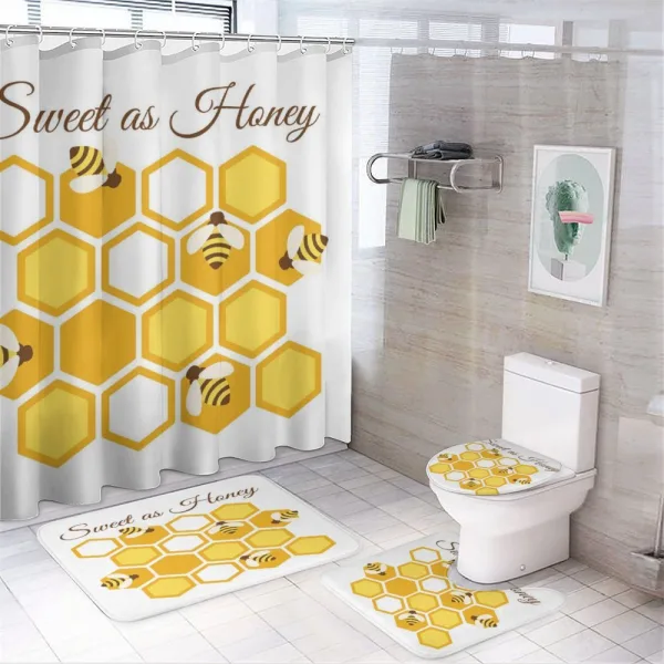 Cursive Wording Beehive on a shower curtain