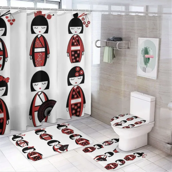Geisha Dolls Folkloric on a shower curtain