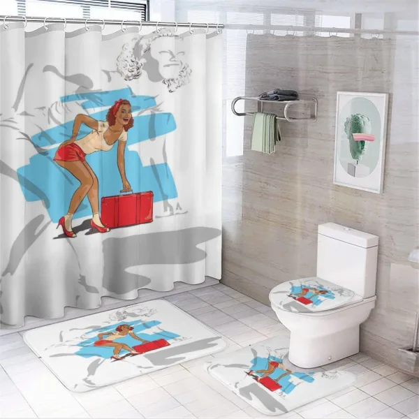 Girl and Suitcase on a shower curtain