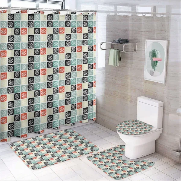 Grid Style Squares Zigzag on a shower curtain
