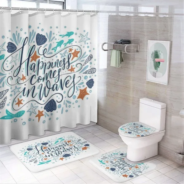 Hand-drawn Phrase Fish on a shower curtain