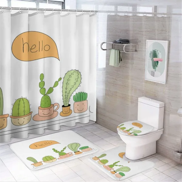 Home Plants in Smiling Pots on a shower curtain