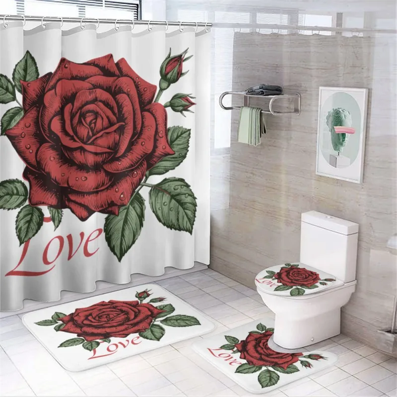 Red Rose Love Floral Design on a bathroom set
