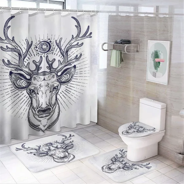 Reindeer Head Sketch on a shower curtain
