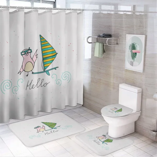 Summer Bird Surfboard on a shower curtain