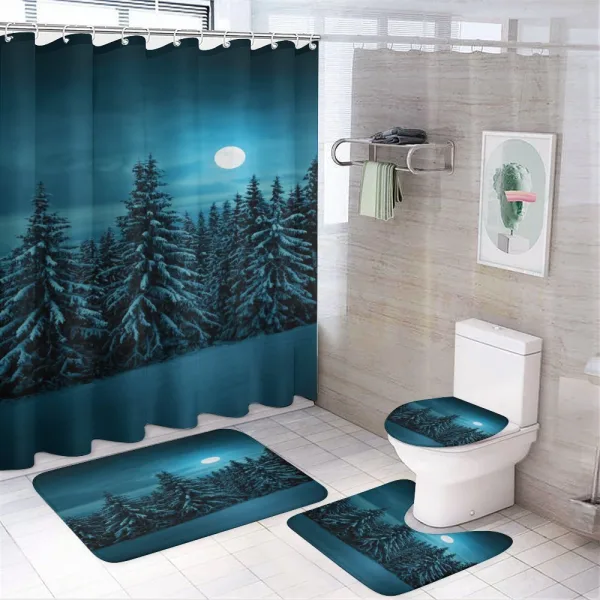Tranquil Snowy Woodland on a shower curtain