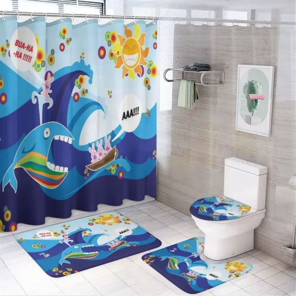 Whale Fish Rabbit Sun on a shower curtain