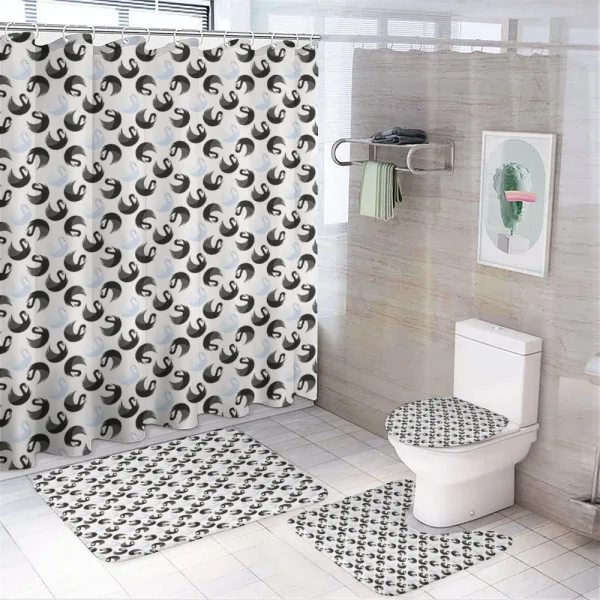 White and Black Aquatic Bird on a shower curtain