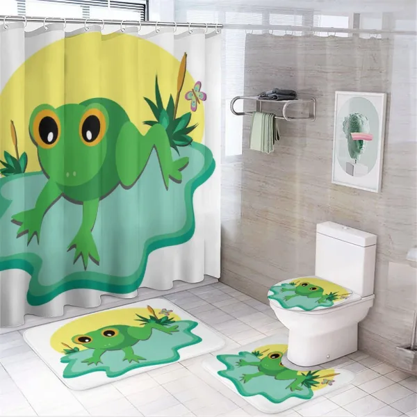 Animal and Butterfly on Pond on a shower curtain